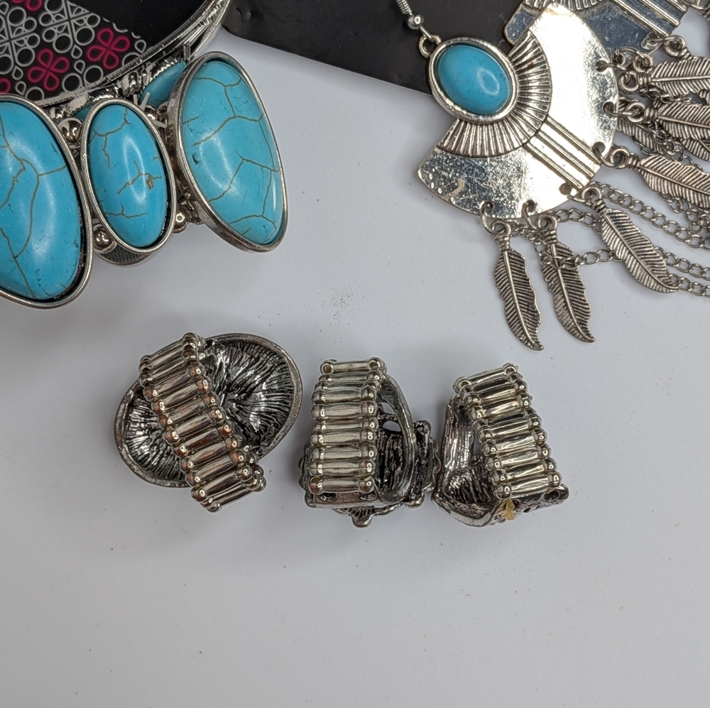 Paparazzi Jewelry Lot Turquoise Statement Necklaces Earrings Rings Western Boho - Picture 7 of 7